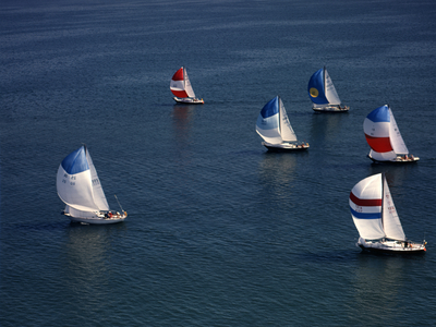 Ontario: Toronto area - small sloops engaged in Sunday race on Lake Ontario (photo)