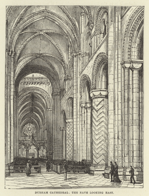 Durham Cathedral, the nave looking east (engraving)