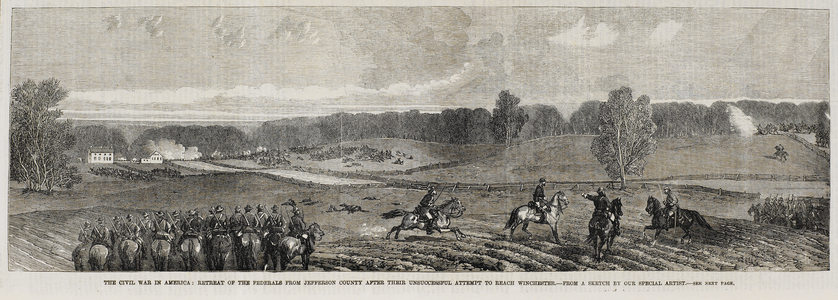 The civil war in America: Retreat of the Federals from Jefferson county after their unsuccesful attempts to reach Winchester.