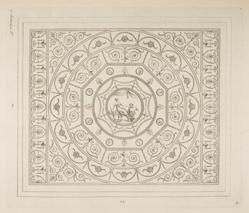 Ceilings, composed in the style of the Antique Grotesque. A central rose and patterned ceiling of a house. Architectural drawings.