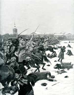 Government Troops Striking Down Opposition Protesters During Bloody Sunday, 1905 (print)
