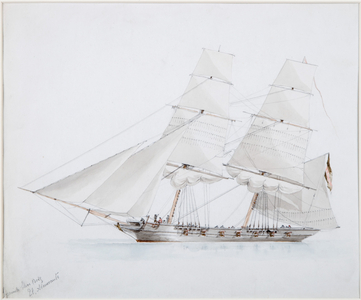 Spanish Slave Brig, El Almirante (pencil & watercolour on paper)