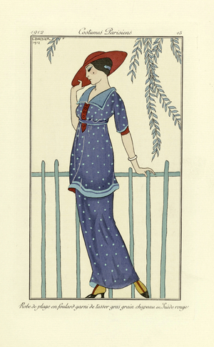 Design for a Bathing Dress, from Costumes Parisien, pub.1912 (pochoir print)