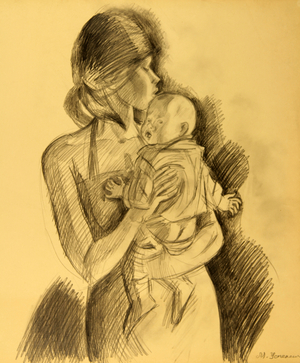 Mother and Child, 1981 (pencil on paper)