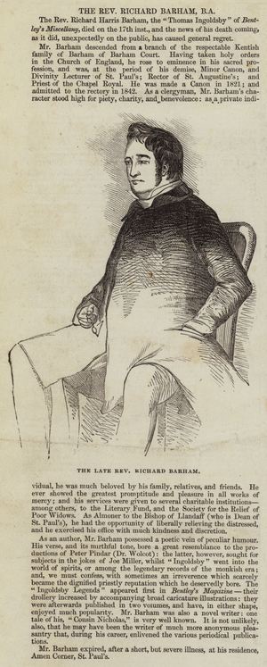 The Late Reverend Richard Barham (engraving)