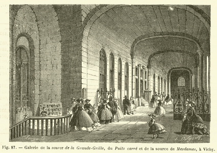 Galerie de la source de la Grande-Grille, du Puits carre et de la source de Mesdames, a Vichy (engraving)