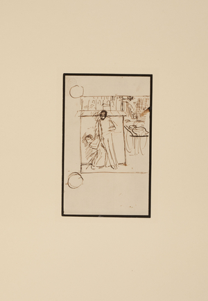 A sketch for 'Found', c.1860 (pen and brown ink on black edged writing paper)