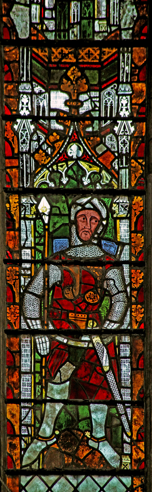 Window n4 depicting a Fitzhamon knight (stained glass)