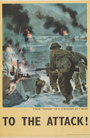 To The Attack! (British Commando Raid), 1939-1945 (lithograph and letterpress on paper)