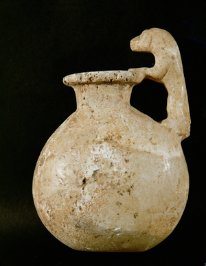 Alabaster vase with handle in the shape of a monkey (alabaster)