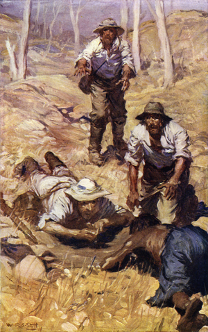 Captain Grey and his party find water (colour litho)