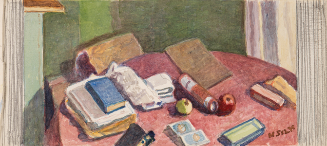 Front room table, c.1930 (pencil & watercolour on paper)