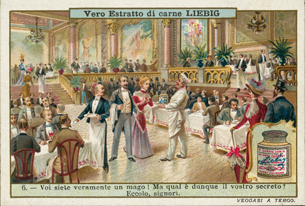 Improvement in the fortunes of a restaurant after the hiring of a new chef (chromolitho)