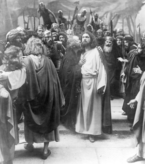Passion play in Oberammergau. Scene: the Judas kiss (1930) (b/w photo)