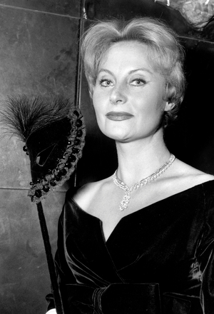 French Actress Michele Morgan at Premiere of Film "The Mirror Has Two Faces", October 5, 1958, Paris (b/w photo)