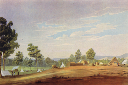 The First Site of Adelaide, South Australia, c1837 (colour litho)