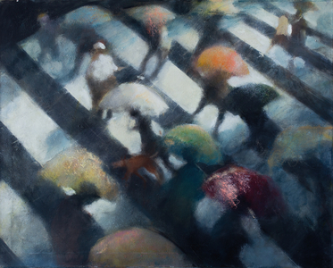 Umbrella Crossing VI, 2019 (oil painting)