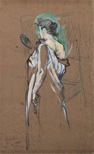 Elles: La Glace a Main, 1896 (peinture a l'essence & crayon on board)