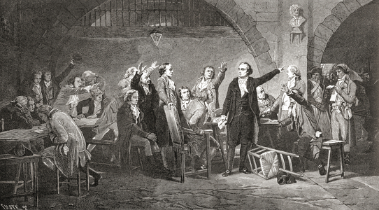 A meeting of The Girondins or Girondists, members of the Gironde, after a 19th century print