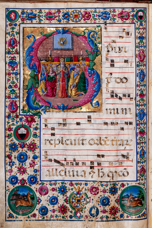 Piccolomini Library: choir book,  cod. 23.8, ff. 100v with “The Pentecost”, by  Girolamo da Cremona.