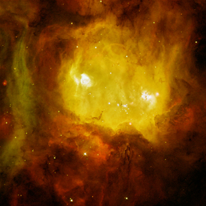 NGC 2080, nicknamed "The Ghost Head Nebula," is one of a chain of star-forming regions lying south of the 30 Doradus nebula in the Large Magellanic Cloud. Hubble Space Telescope (HST).