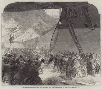 Countess Percy naming the New Ironclad Ship Northumberland, at Millwall (engraving)