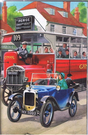 Birth of the baby car (colour litho)