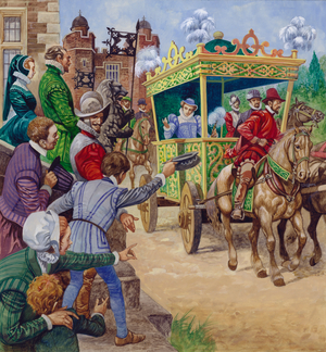 Queen Elizabeth I visiting a country house (gouache on paper)