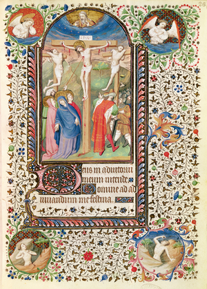 Ms 547 fol.26 Crucifixion, from a Book of Hours used by a woman from Poitiers (vellum)
