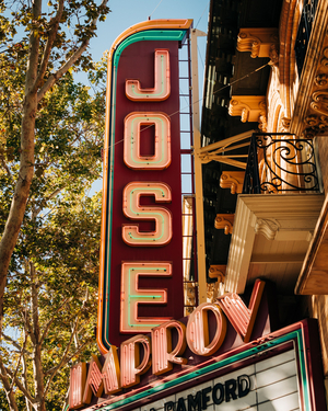San Jose Improv Comedy Club neon sign, in downtown San Jose, California, USA (photo)