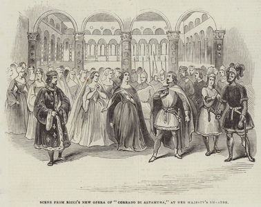 Scene from Ricci's New Opera of "Corrado di Altamura," at Her Majesty's Theatre (engraving)