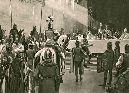 The champion at the coronation banquet of Henry V, Passion Sunday, April 19, 1413 (litho)