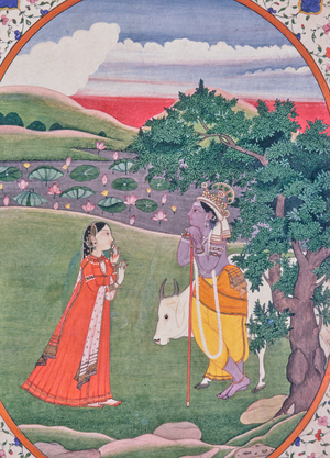 Krishna and Radha, Miniature Painting, India, 1970