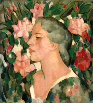 Head with Roses, Portrait of Jean Brandt, 1952 (oil on panel)