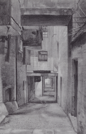 Lost London: Ivy Bridge Lane, Strand, looking South (litho)