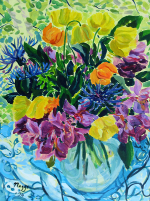 Spring Bouquet (Rhododendron and Welsh Poppies), 2020 (acrylic on canvas)