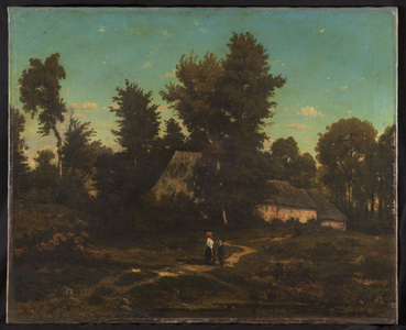 Thatched cottage landscape, 2nd half 19th century (oil on wood)