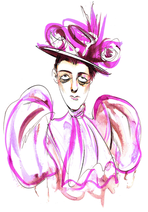 Edith Wharton - colour caricature of American novelist and short-story writer (1861-1937)