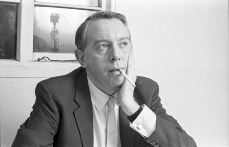 Ken Tynan, National Theatre Company offices at Old Vic, London, 1966 (b/w photo)