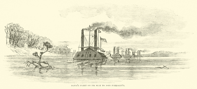 Davis's fleet on its way to join Farragut's, July 1862 (engraving)