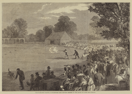 Pigeon-Shooting Match at Hurlingham Park between Members of the Houses of Lords and Commons (engraving)