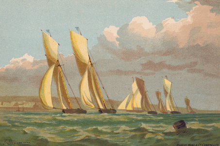 Yachts Racing, Off Erith (colour litho)