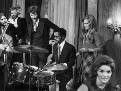 Sammy Davis Jr With Dalida and Antoine during Recording of TV Programme at Maxim'S Restaurant in Paris on September 20, 1972 (b/w photo)