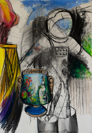 Rocketman, 2018 (pastel and w/c on paper)