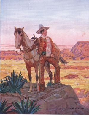 A rider in Mexico, illustration from My Magazine, 1925 (colour litho)
