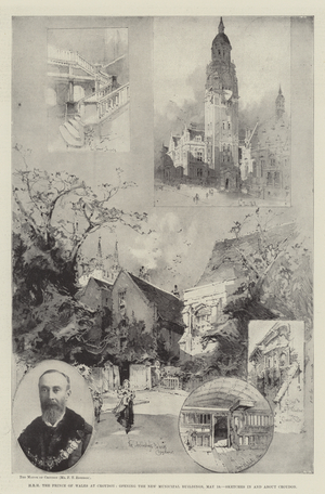HRH the Prince of Wales at Croydon, opening the New Municipal Building, 19 May, Sketches in and about Croydon (litho)