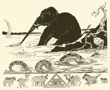 The Elephant's Child having his nose pulled by the Crocodile (engraving)