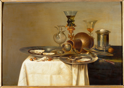 Goblets and oysters (oil on oakwood)