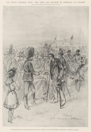 The Royal Colonial Tour, the Duke and Duchess of Cornwall at Calgary (litho)