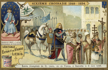 Triumphal entry of Louis IX into Damietta, Egypt, Seventh Crusade, 6 June 1249 (chromolitho)